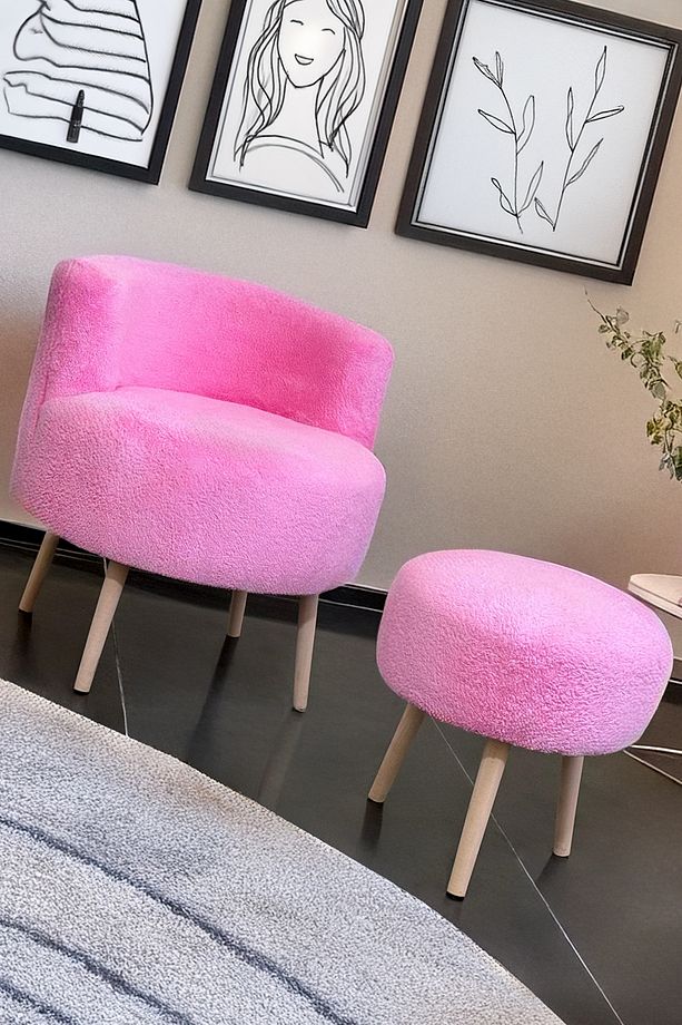 Çay Seti Tekli Koltuk Berjer Ve Pembe Puf Takımı (salon, Balkon, Ofis) 2 Li Takım - 2