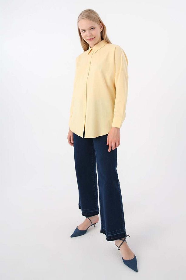 Açık Sarı-Oversize Basic Gömlek - 1