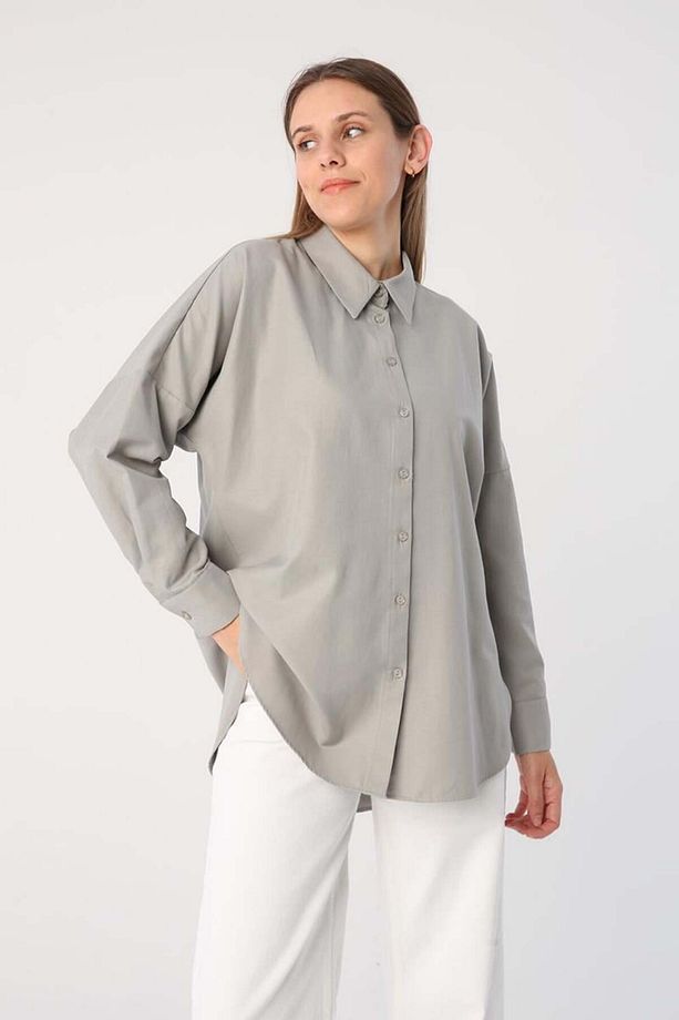 Gri01-Oversize Basic Gömlek - 2