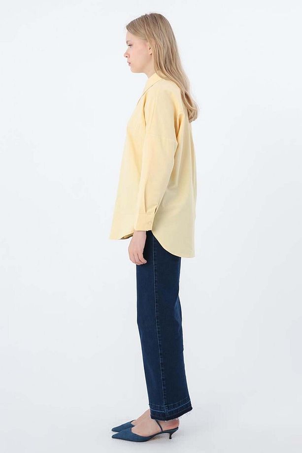 Açık Sarı-Oversize Basic Gömlek - 3
