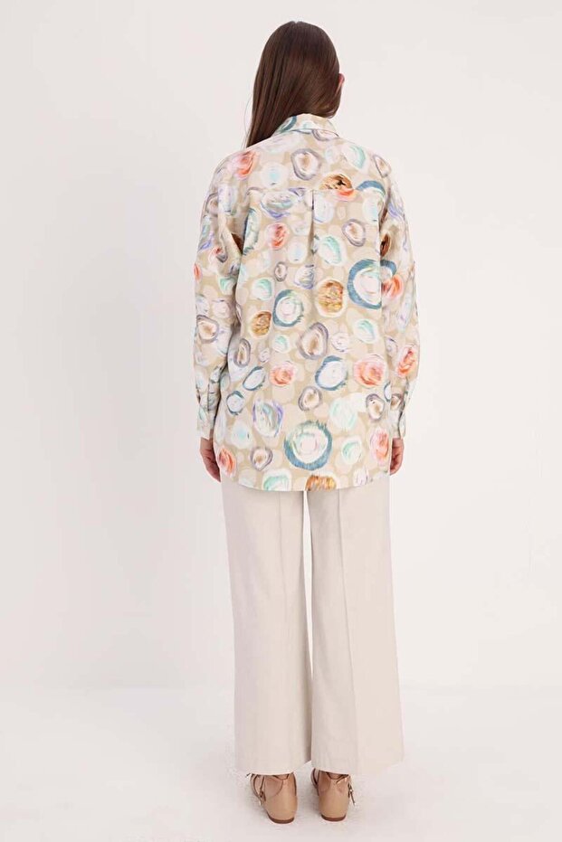 Bej-Mint-Oversize Gömlek - 4