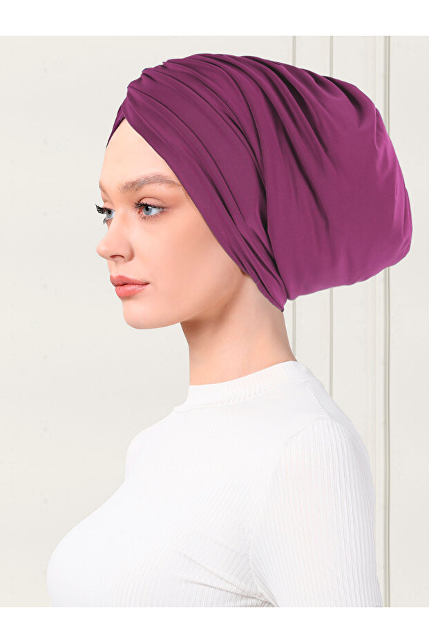 Plain Drawstring Practical Hijab Bonnet - Violet - 2