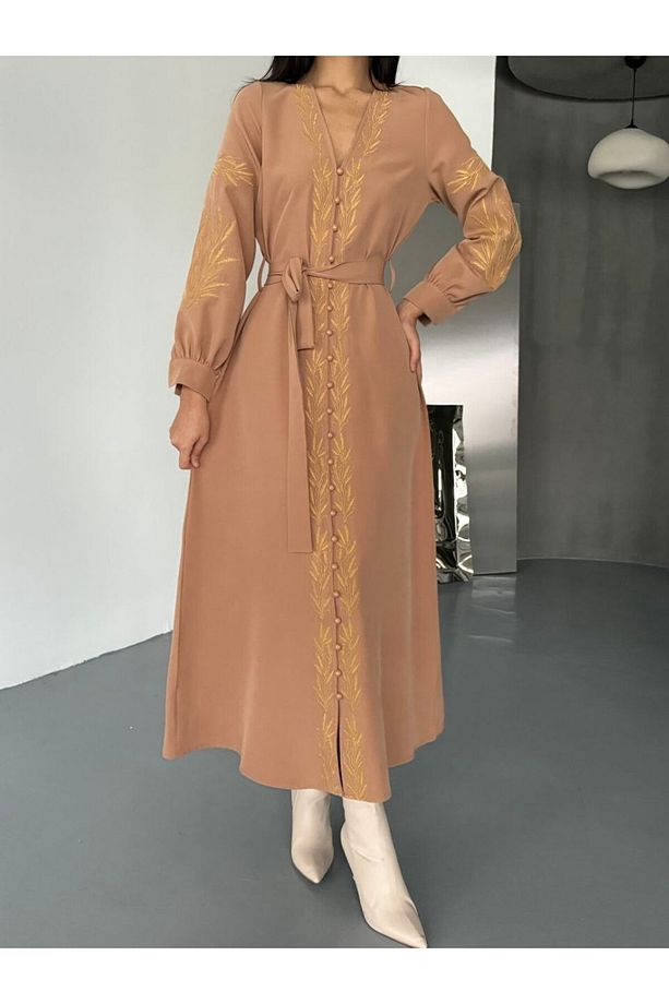 Atlas Kumaş&Nakış Detaylı Elbise(Kuşak Dahildir) - 3