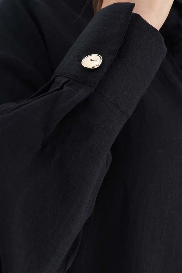 Siyah-Fırfırlı Gömlek Tunik - 5