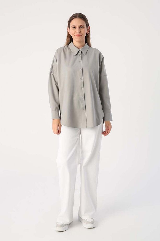 Gri01-Oversize Basic Gömlek - 4