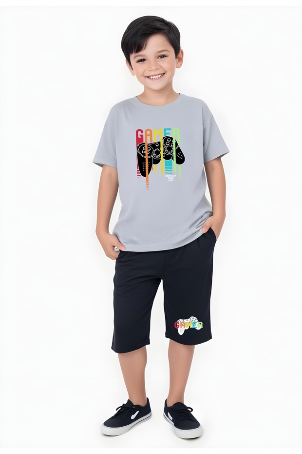 Gamer Printed Boy's Double Pocket Capri Bottom-Top Suit