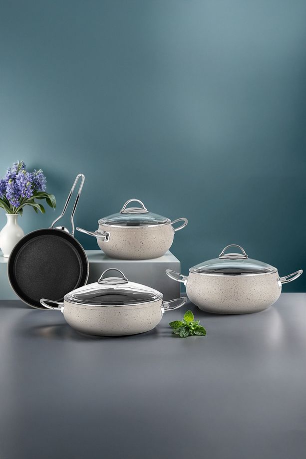L-5094-3 Ihlamur Metal Kulp Yonca 7 Parça Küre Güveç Tencere Seti - 1