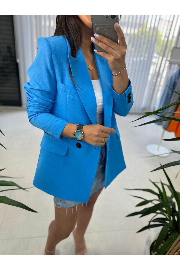 Modrá ľanová bunda Foo - 5