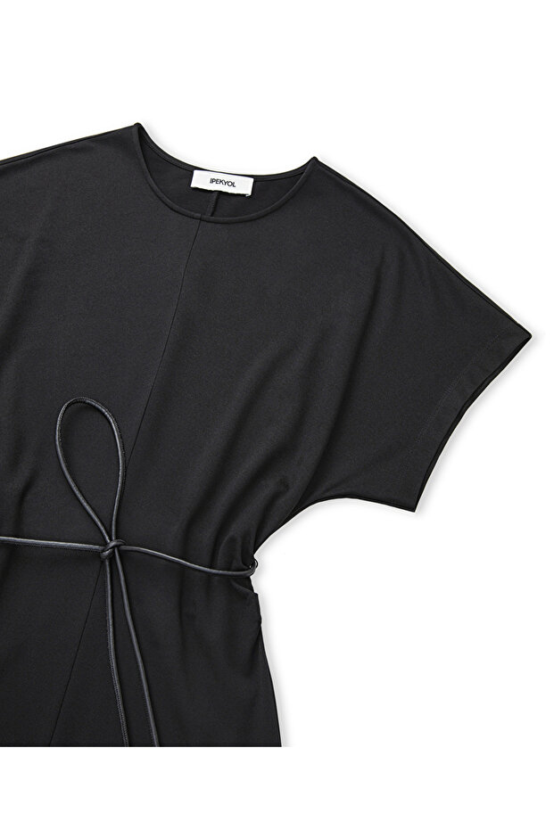 Suni deri kuşaklı elbise - 4