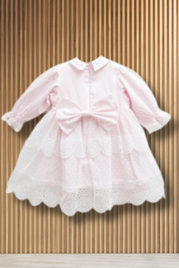 Kız Bebek Lüx Elbise Set Pembe 0-3AY / 3-6AY - Uzun Kollu Dantelli - Mevlüt  Özel Gün Hediye Kutulu - 3