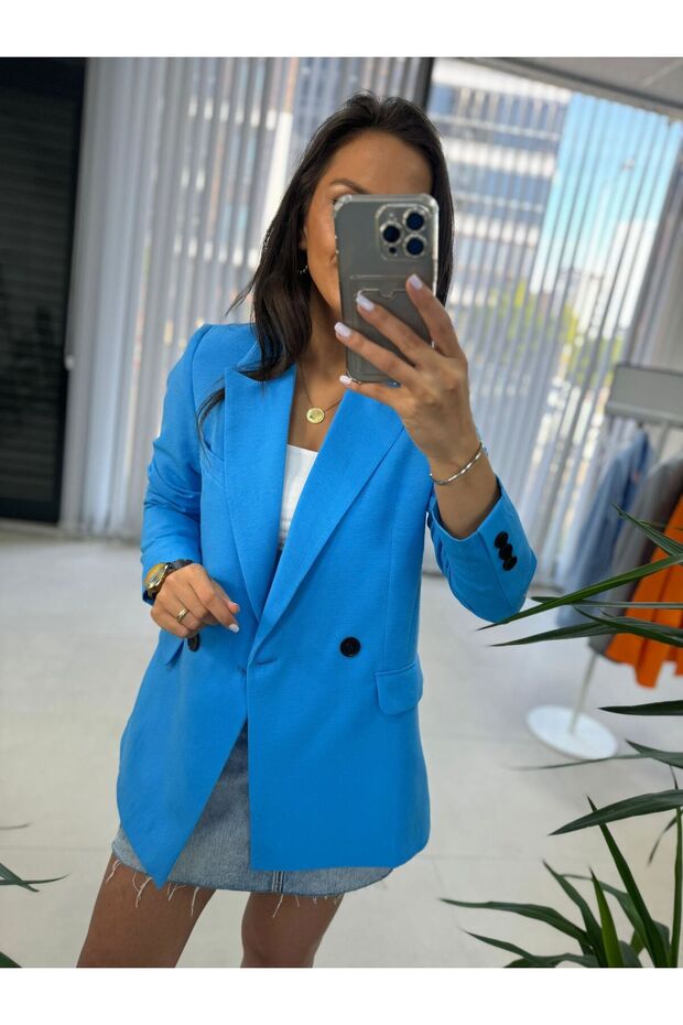 Modrá ľanová bunda Foo - 4