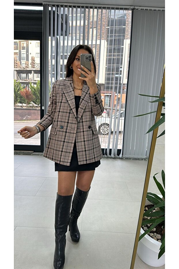 Foo Powder Black Checkered Blazer Jacket - 1