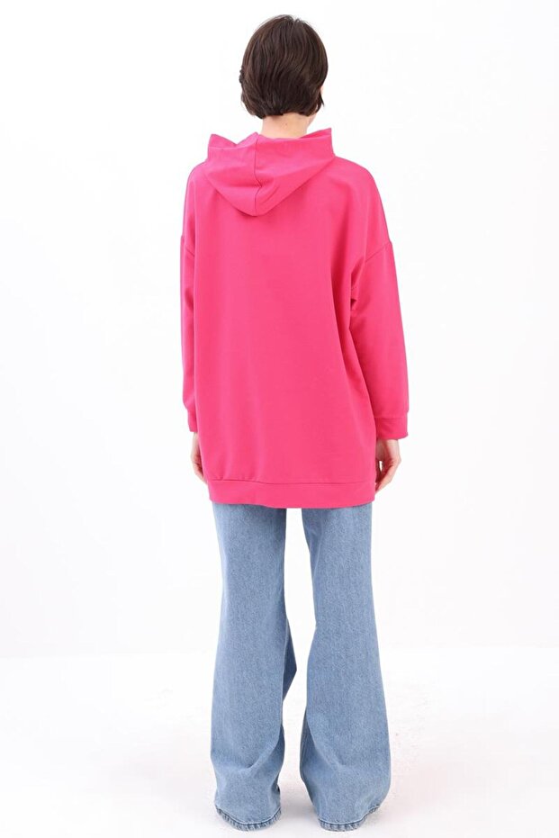 Fuşya-Kapüşonlu Sweat Tunik - 4