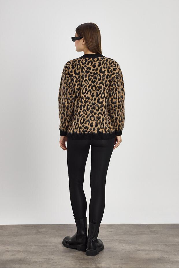 6702 Leopar Desen Kazak Bej - 5