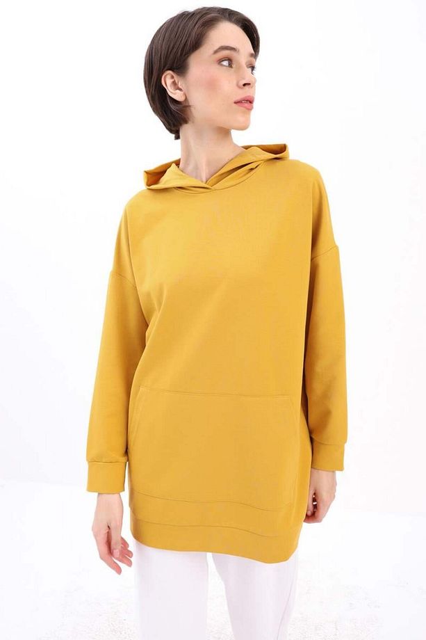 Sarı-kapüşonlu Sweat Tunik - 1