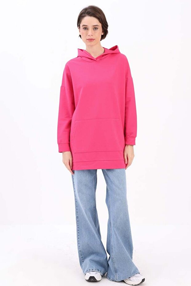 Fuşya-Kapüşonlu Sweat Tunik - 2
