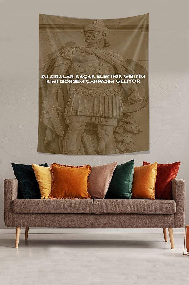 Mizahi Aforizma Trip Heykel Sanatsal Yazısı Leke Tutmaz Kumaş Duvar Örtüsü Duvar Halısı Tapestry - 1