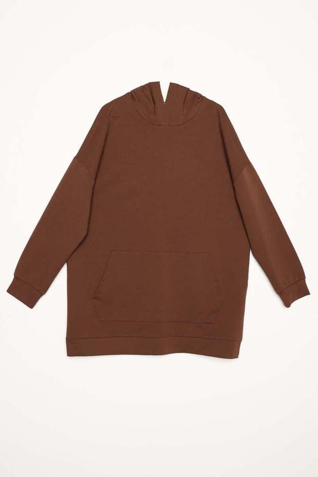Kahve-Kapüşonlu Sweat Tunik - 7