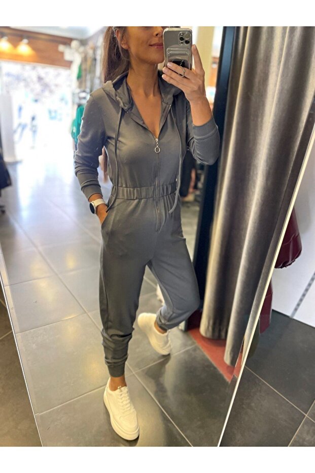 ANTRASİT KAPÜŞONLU FERMUARLI TULUM - 6