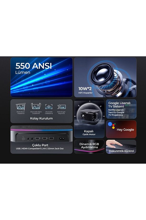 İphone-Android Görüntü Aktarım Wİ-Fİ 5gz Kablosuz 4K Desteği Otomatik Netleme Projeksiyon Cihazı - 3
