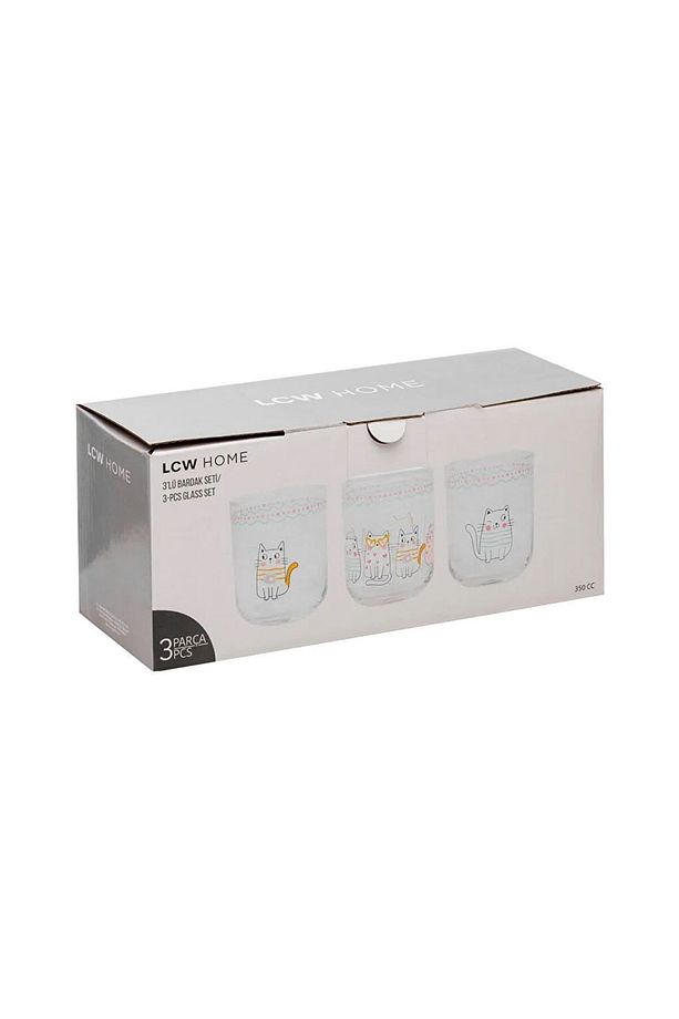 LCW HOME Karışık Kedi Baskılı Cam Bardak Seti 3'lü 350 Ml LCWK STORE - 4