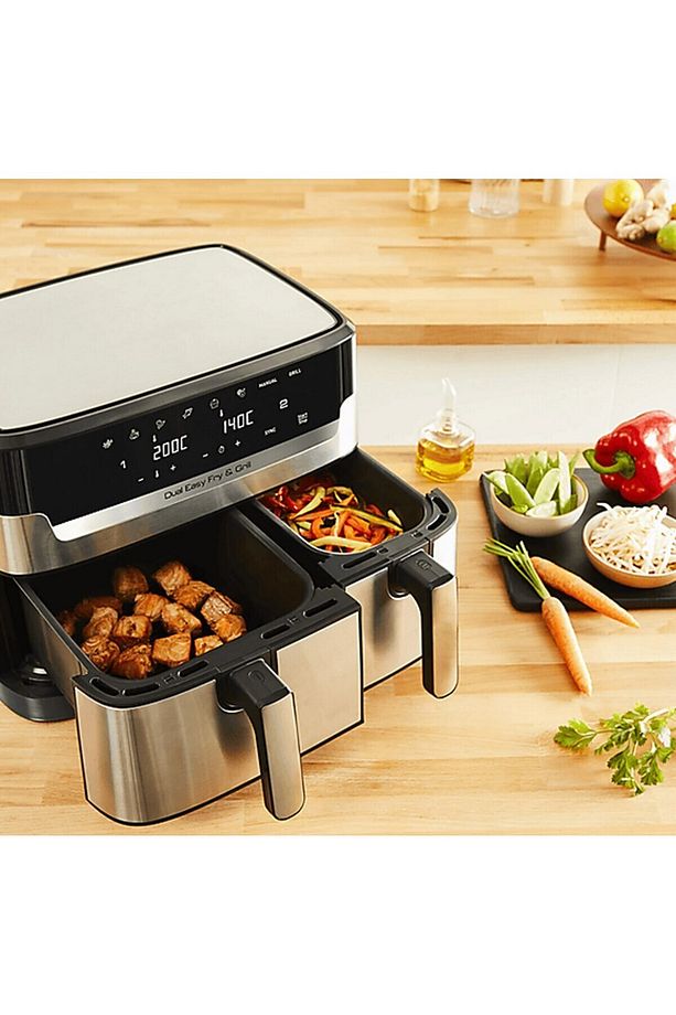 Çift Hazneli Easy Fry & Grill Dual Yağsız 8.3 Litre Fritöz ve Tefal 1500W Cam Hazneli robot - 6