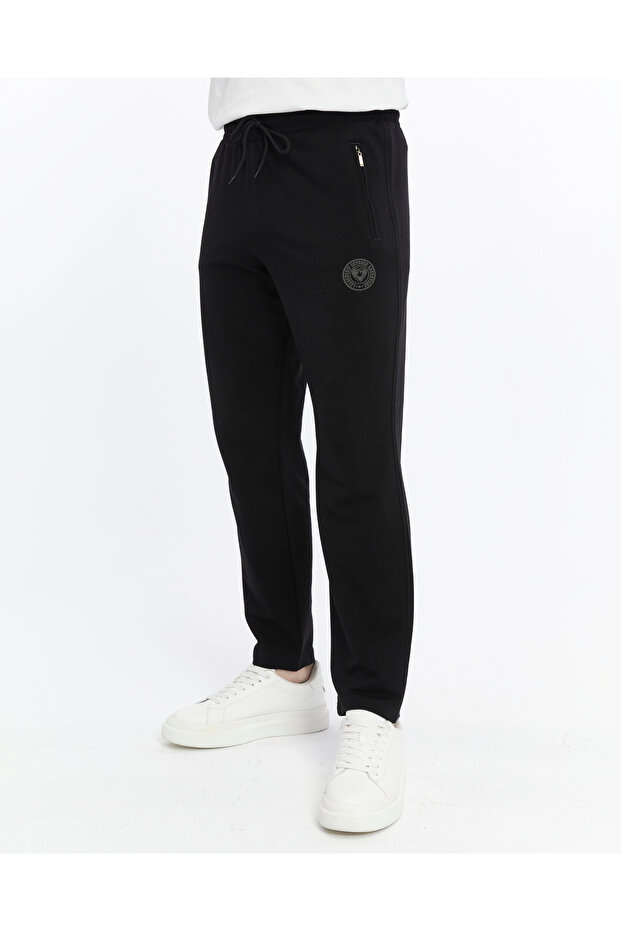 Men's Navy Blue Zipper Pocket Straight Leg Sweatpants Bottom-P601
