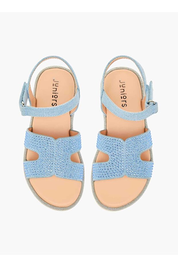 Embellished Cross Strap Sandals with Hook and Loop Closure - 1