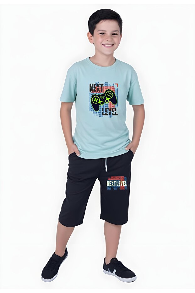 Level Printed Boy's Double Pocket Capri Bottom-Top Set