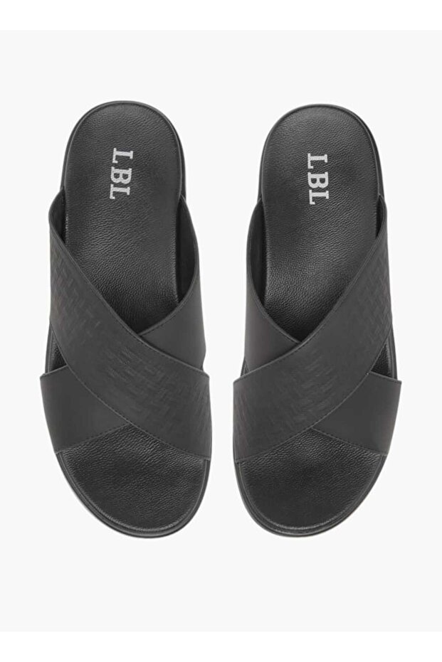 Textured Slip-On Cross Strap Sandals - 1