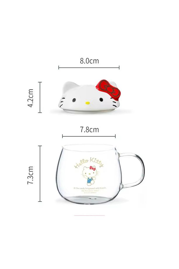 Cam bardak Hello Kitty Anime figürü kaşık süt suyu içecekleri ile kapak ile 400Ml su bardağı kahve - 2