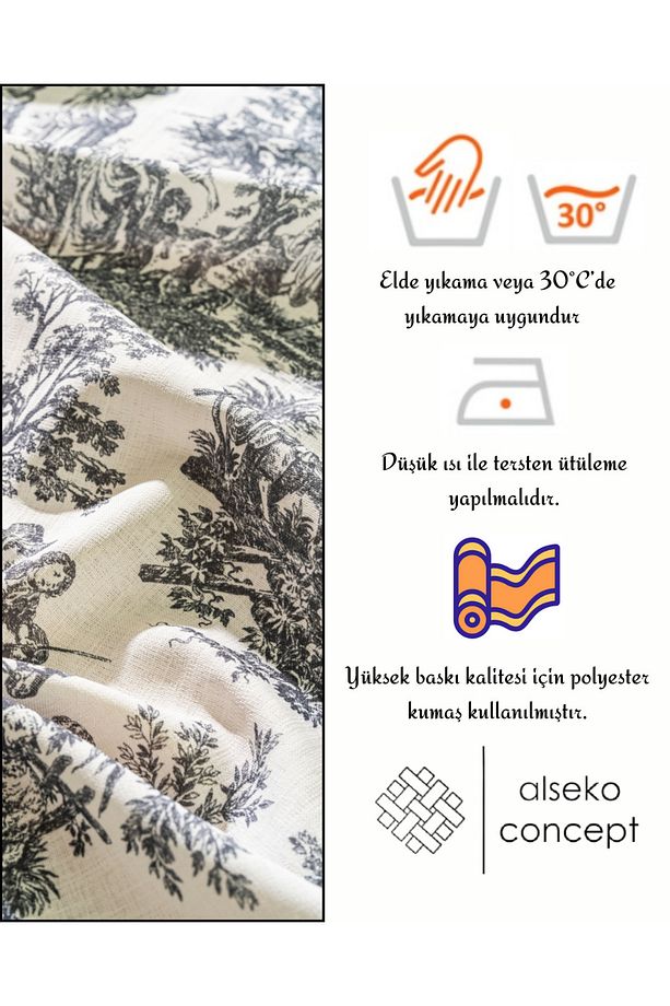 Siyah İngiliz Köylüler Desenli Masa Örtüsü - 8