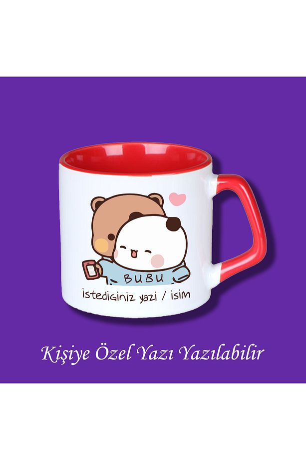 Bubu Dudu Tasarımlı Sevgililer ve Eşlere İsim ve Yazı Yazılabilir Renkli Kupa Bardak - 1