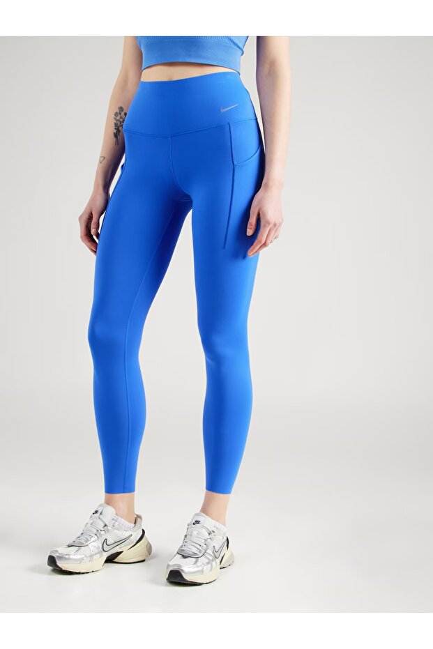 Dri-Fit Universa - طماق زرقاء للنساء، دعم متوسط 7/8، خصر عالي، دعم متوسط
