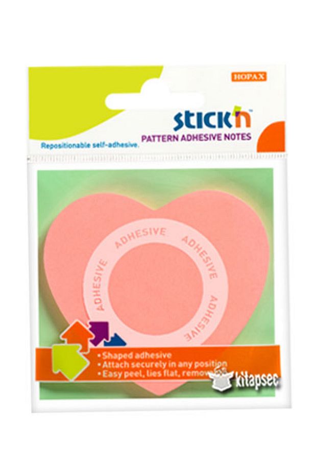 Stickn Patern Adhesive Notes Ortadan Yapışkanlı Not Kağıdı - Açık Pembe Kalp / 21545 - 1