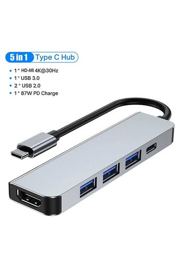 Huawei Tablet Telefon Notebook için Type-C to USB 3.0 Hub Çevirici Çoklayıcı Hdmı PD Şarj+Data Giriş - 1