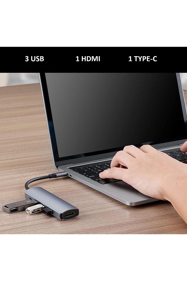 Huawei Tablet Telefon Notebook için Type-C to USB 3.0 Hub Çevirici Çoklayıcı Hdmı PD Şarj+Data Giriş - 5