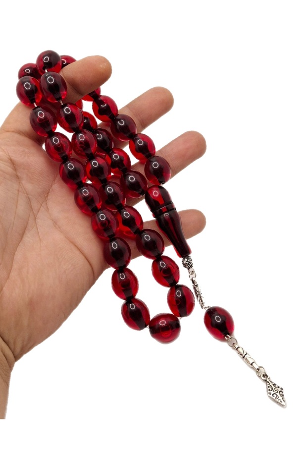 Red Barrel Cut Large Size Powdered Amber Rosary