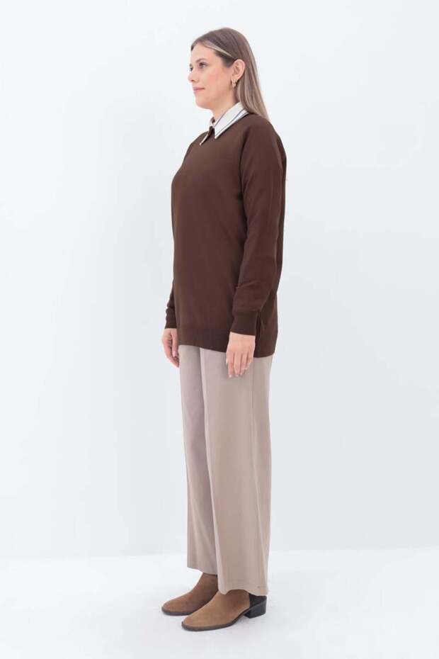 Kahve-BASİC REGLAN BİSİKLET YAKA KAZAK - 4