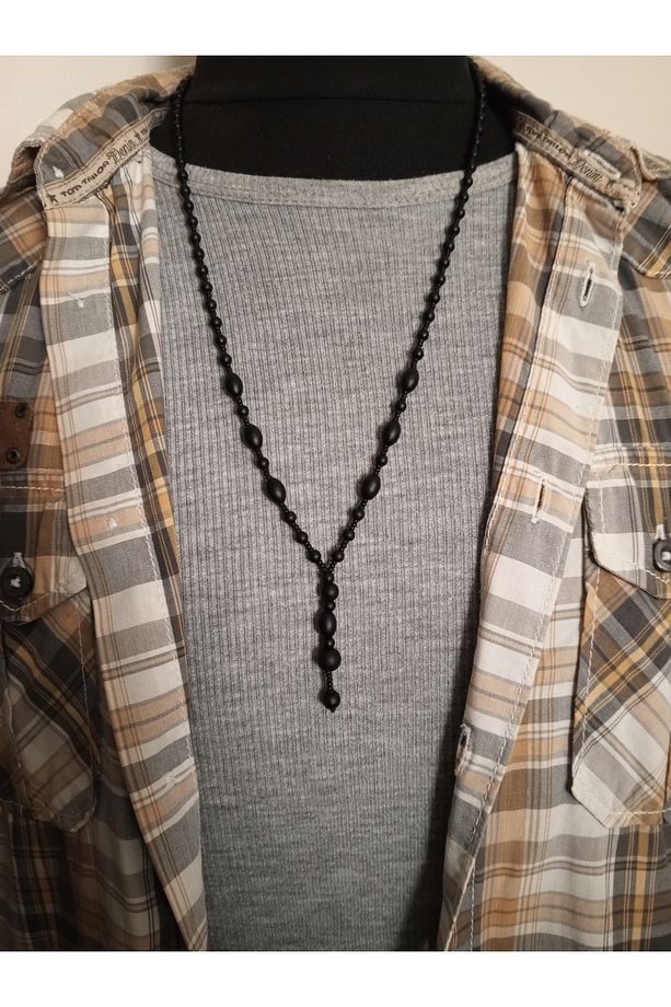 EL YAPIMI - ÖZEL TASARIM, SİMSİYAH MAT ONIX UNISEX KOLYE - 2