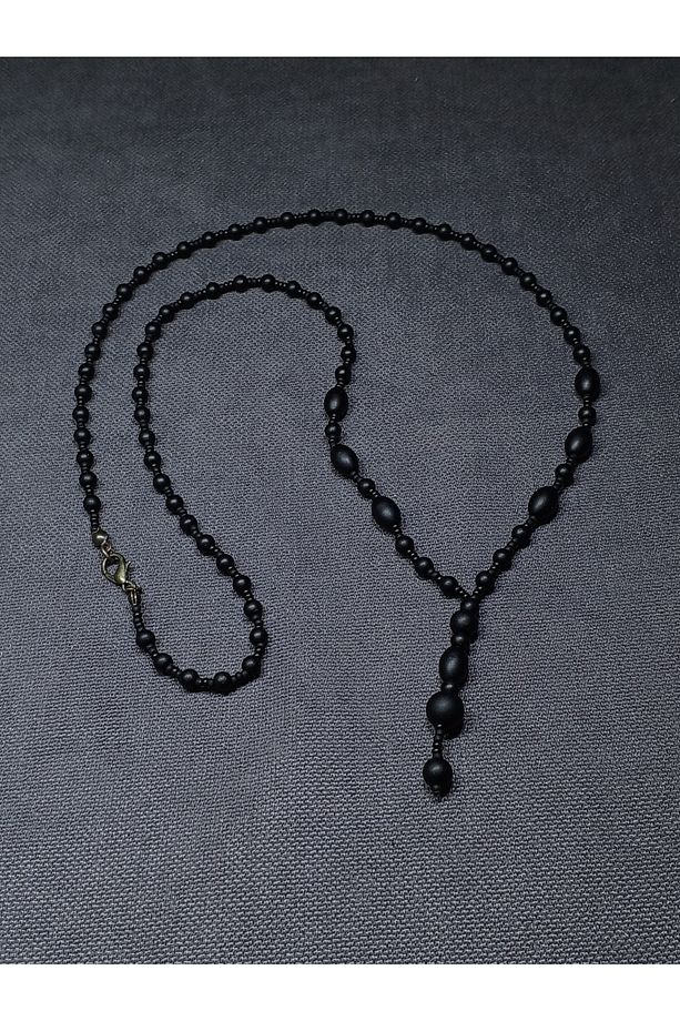 EL YAPIMI - ÖZEL TASARIM, SİMSİYAH MAT ONIX UNISEX KOLYE - 4