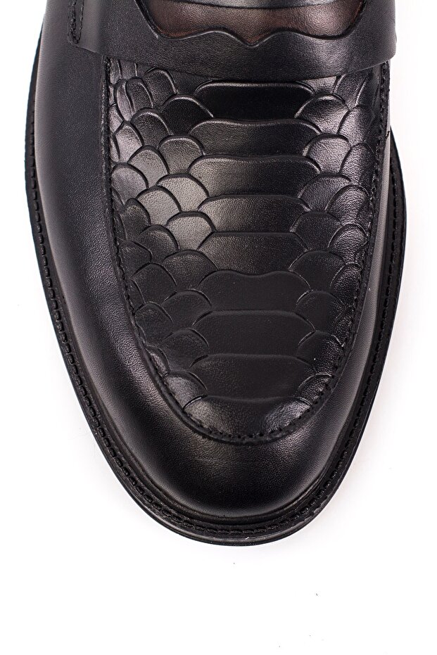 100% Genuine Leather, Python Pattern, Laceless, Inner and Outer Leather Men's Shoes - 3