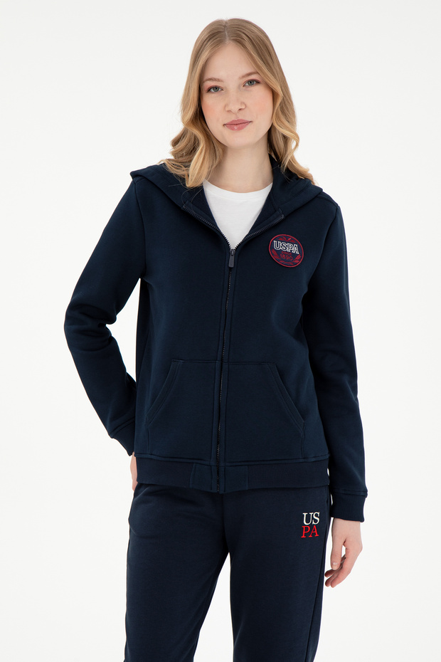 Women's Navy Blue Hooded Sweatshirt 50296338-Vr033