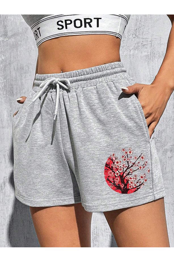 Sakura Tree Baskılı Basic Mevsimlik Unisex Şort Bermuda - 1