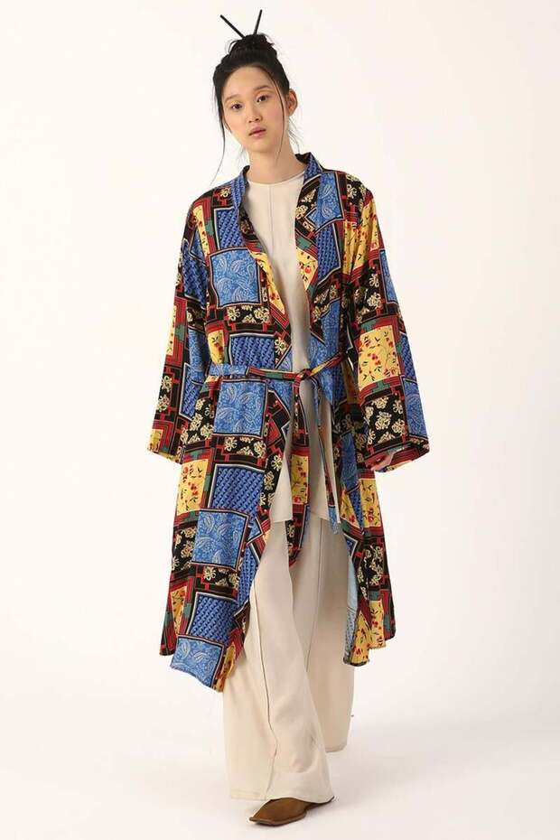 Black-Blue Patterned Kimono - 2