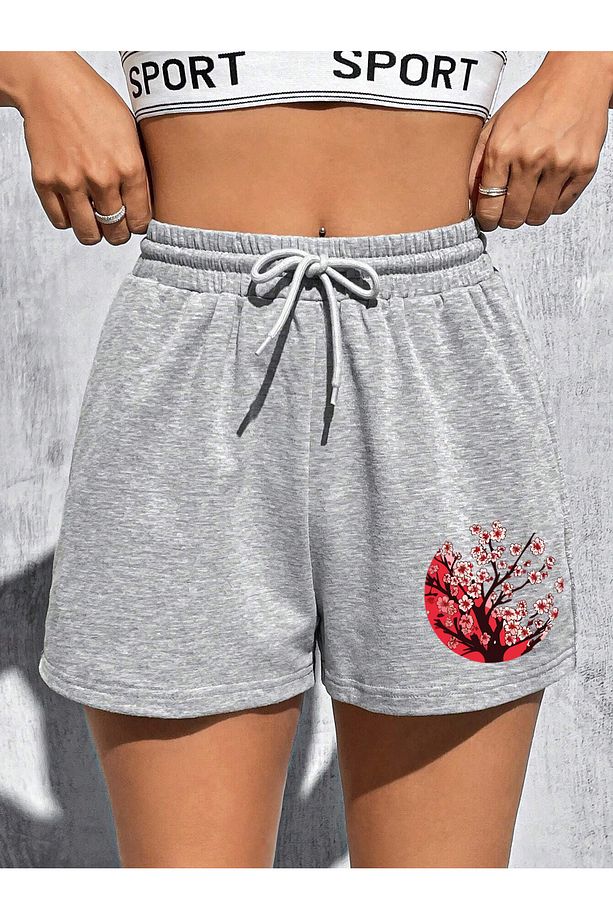 Sakura Tree Baskılı Basic Mevsimlik Unisex Şort Bermuda - 2