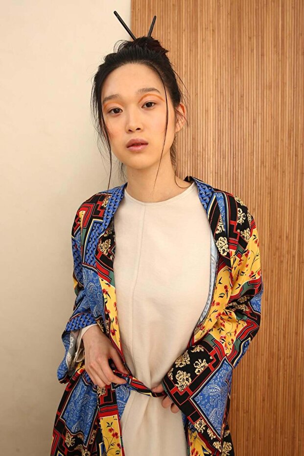 Black-Blue Patterned Kimono - 5