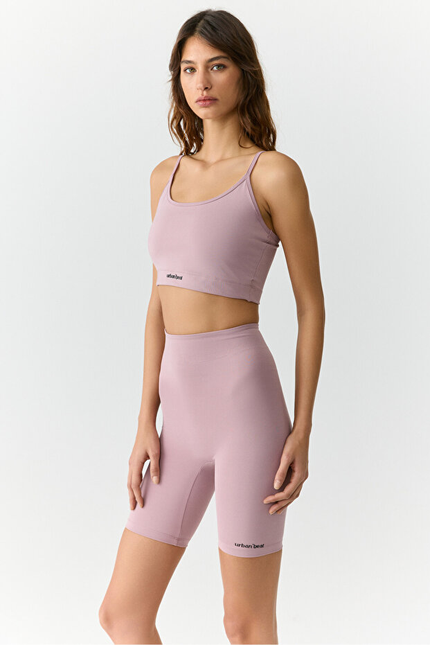 SILVANNA Kadın Midi Dar Paça Sportswear Bisikletçi Gül Kurusu Tayt - 4