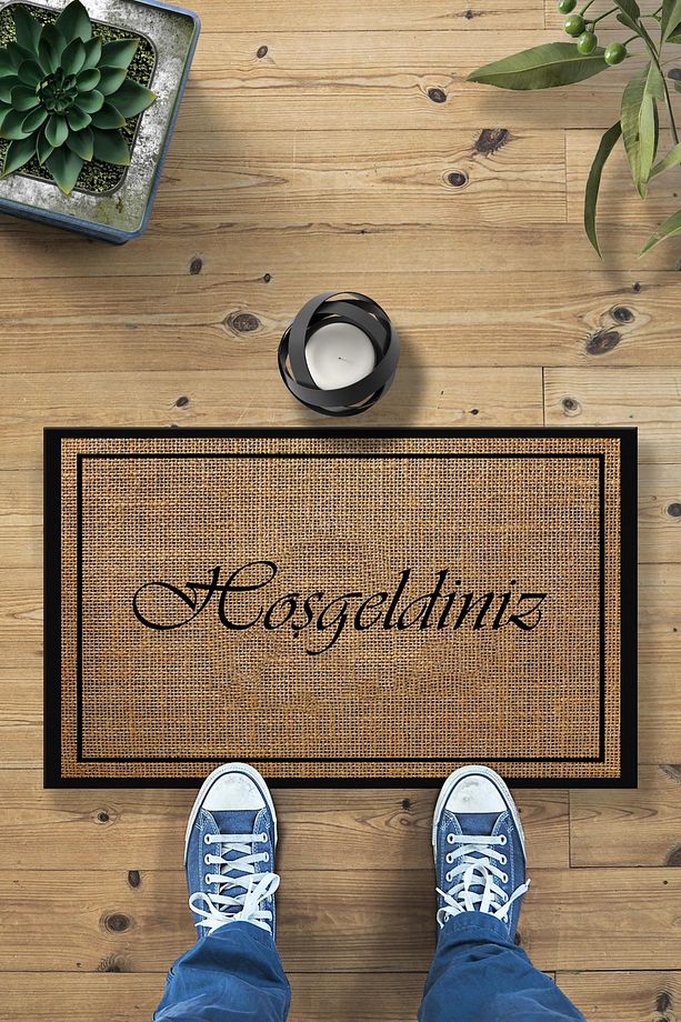 Hoşgeldiniz Hasır Desenli Dekoratif Kapı Önü Paspası 45x70 - 1