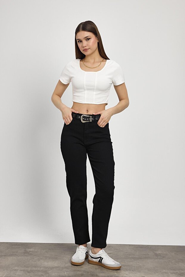 Model 2015 Jeans Negru - Curea Detaliată - 1